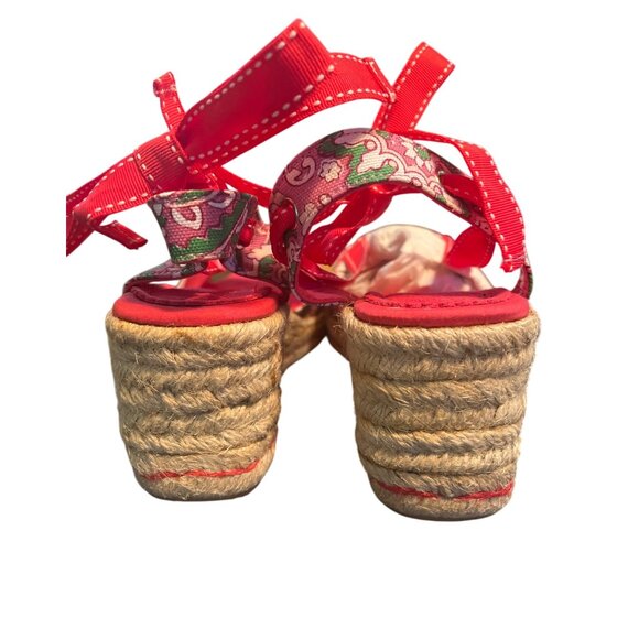 NIB Lands End Espadrille  Wedge Slide Tropical Pink Print Sz 6.5 Resortwear - Picture 6 of 7